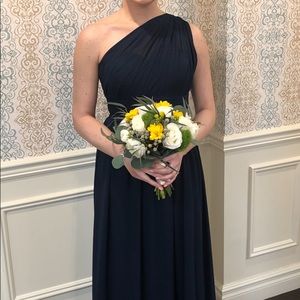 COPY - Bill Levkoff navy one shoulder bridesmaid dress